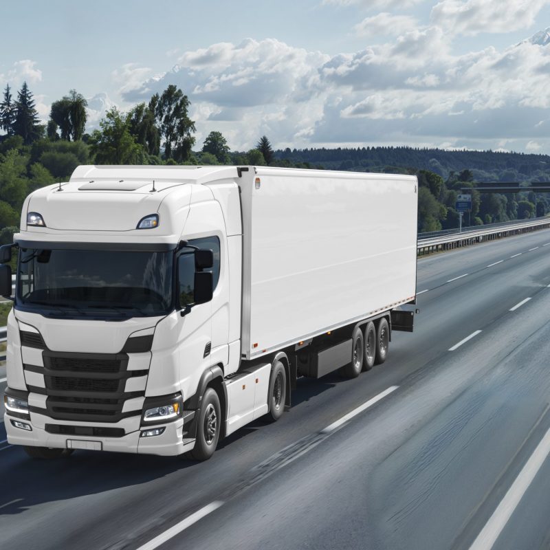 Weißer LKW auf der Autobahn im Güterverkehr Deutschland
