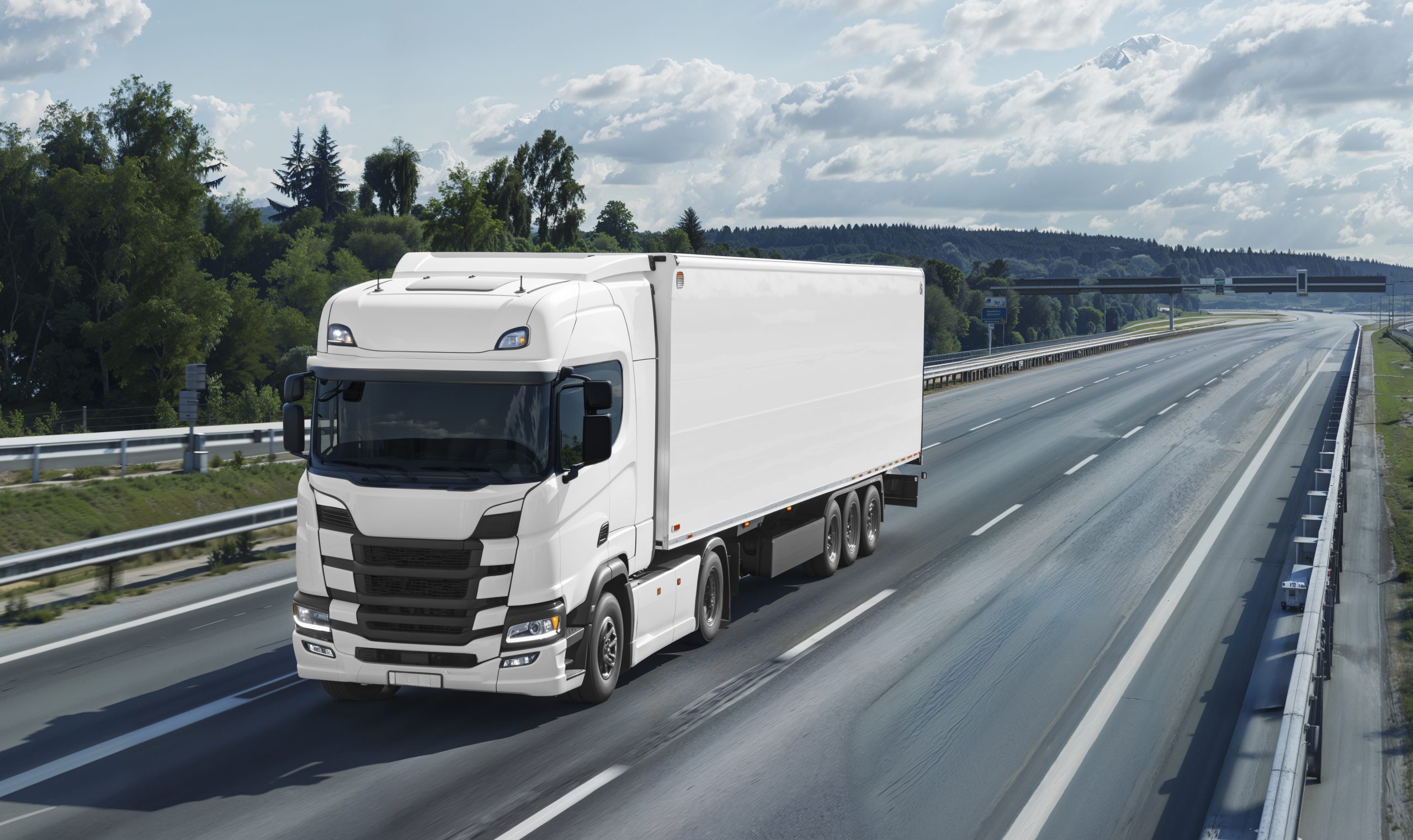 Weißer LKW auf der Autobahn im Güterverkehr Deutschland